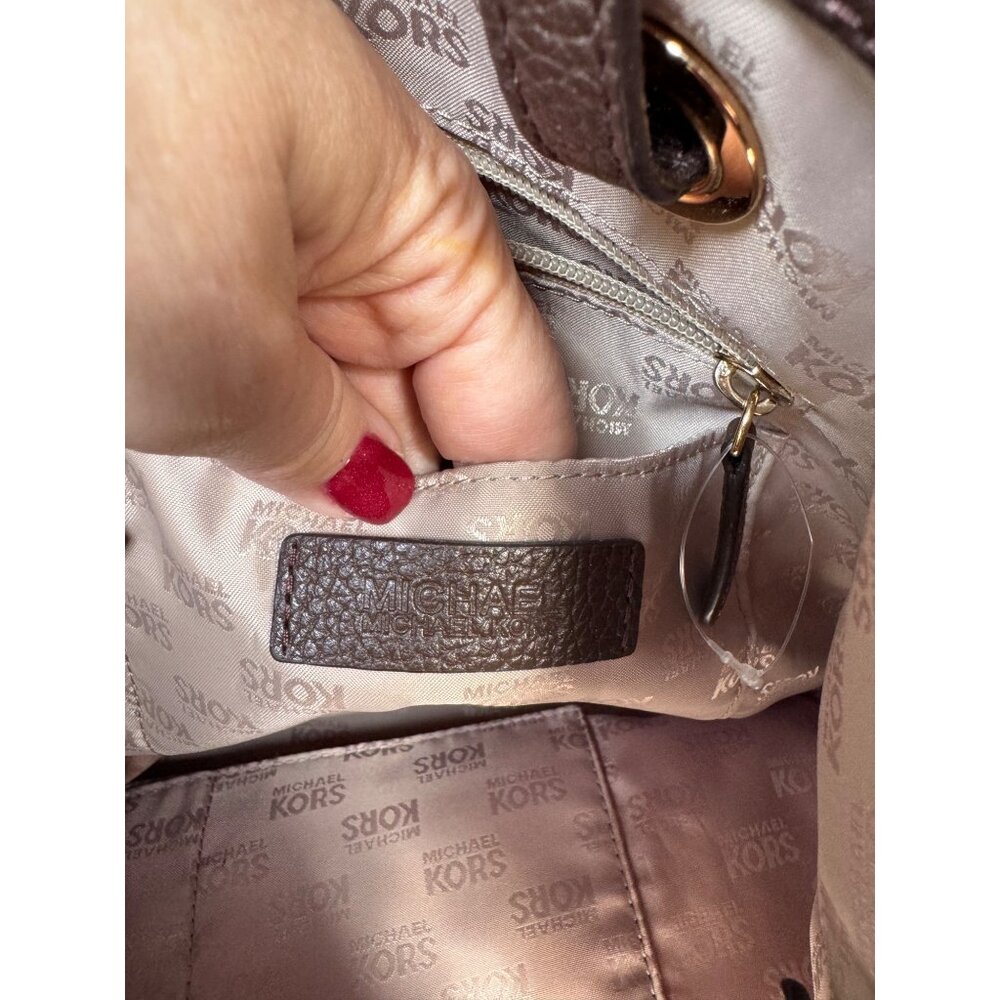Michael Kors Jet Set Signature Logo Large Brown Tote Bag Gold Hardware Leather - Picture 9 of 13